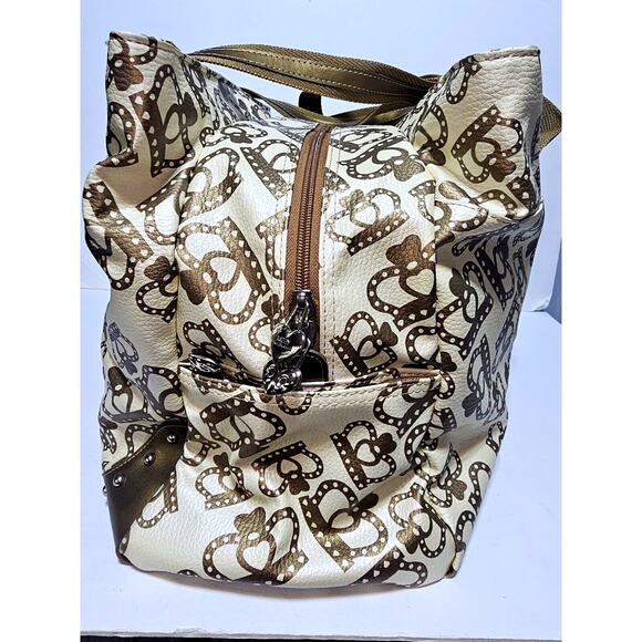 Kathy Van Zeeland Y2K Carry On Crown Duffel Bag Suitcase Vintage Gold/Cream - Picture 4 of 16